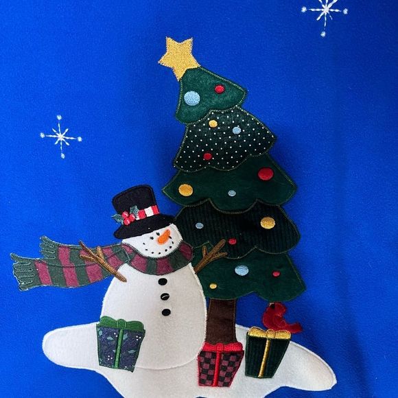 Christmas in Nature Blue Fleece + Snowman Striped Scarf and a Cardinal on Top - Picture 2 of 6